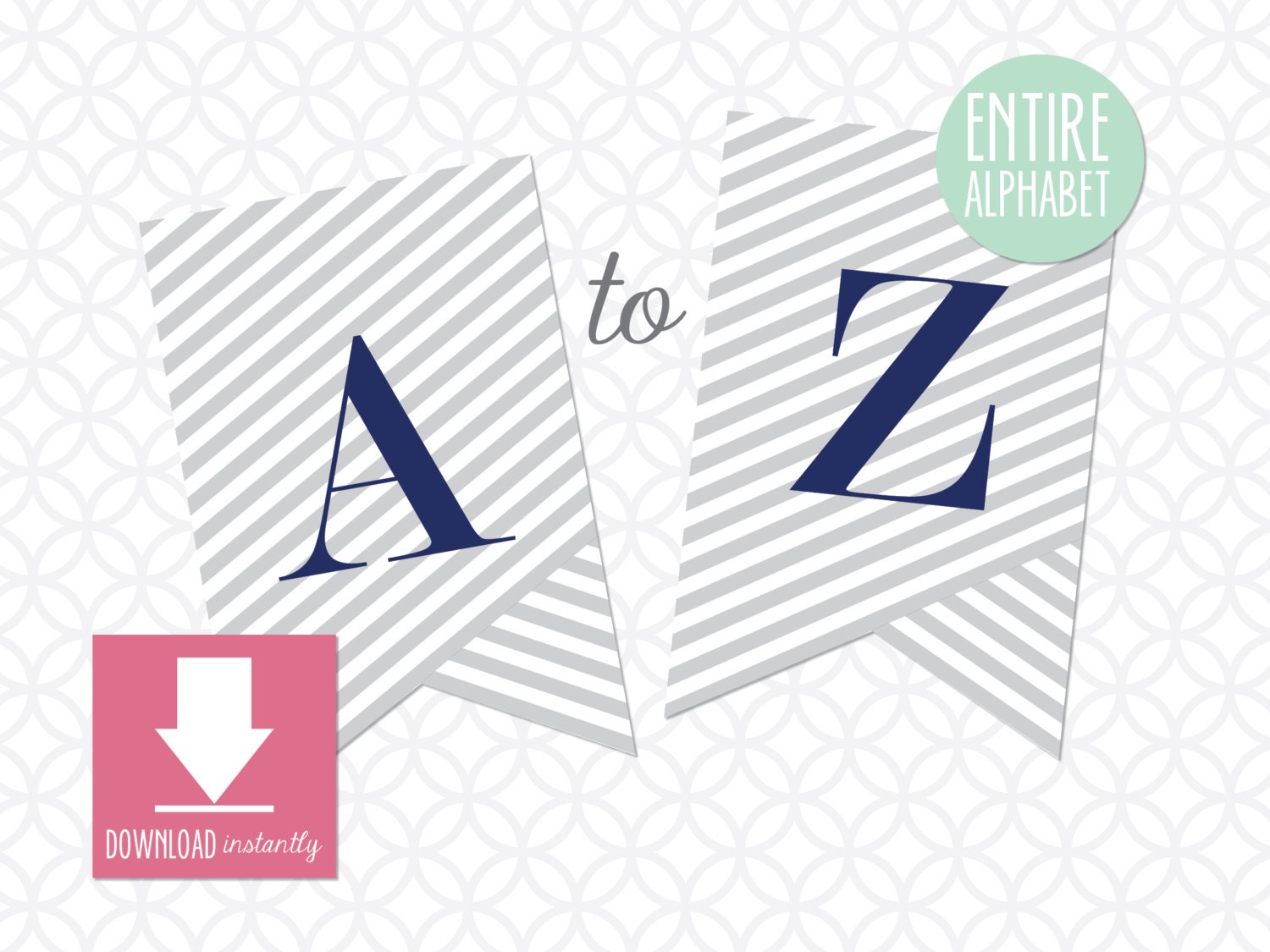 Printable Pennant Banner that includes entire alphabet: Light