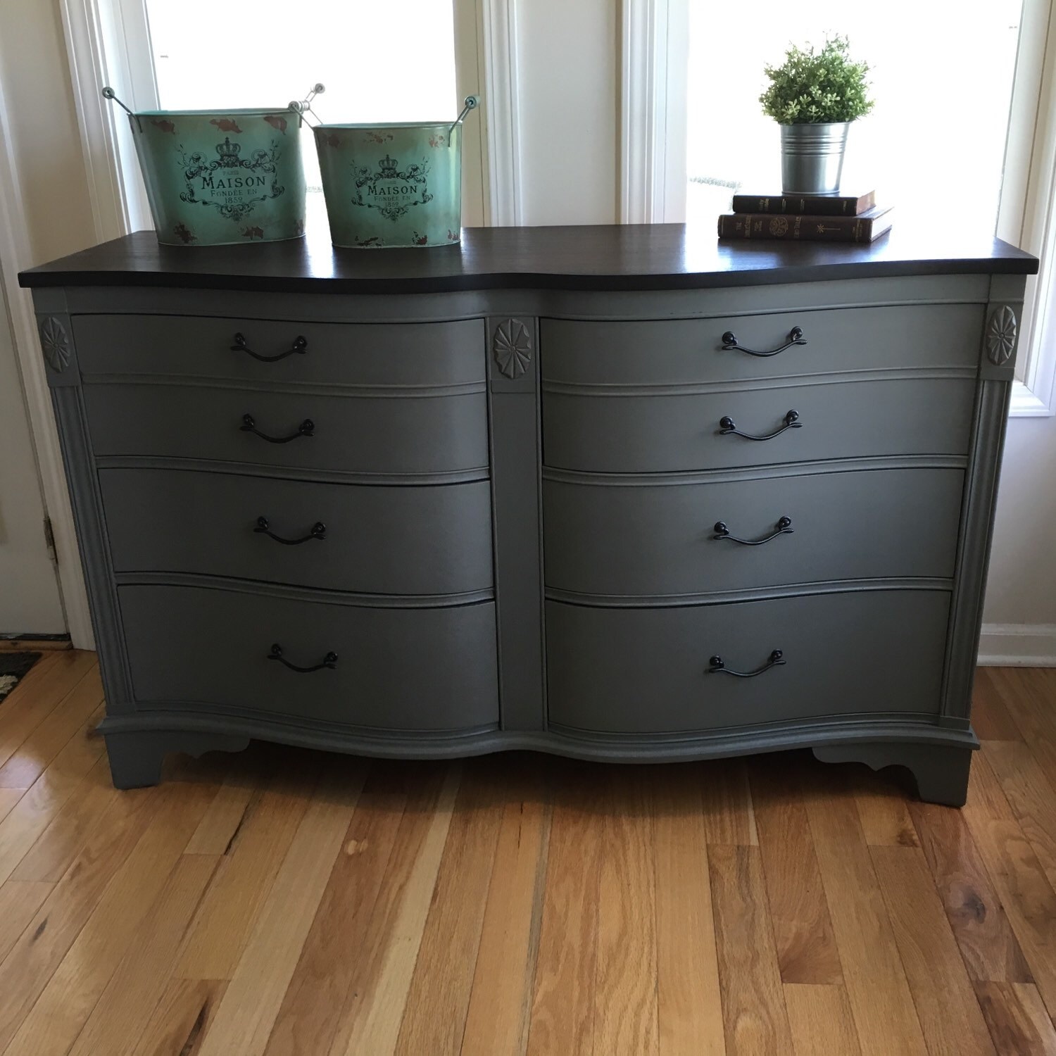 SOLD Grey Woodtop Wavy Dresser Buffet
