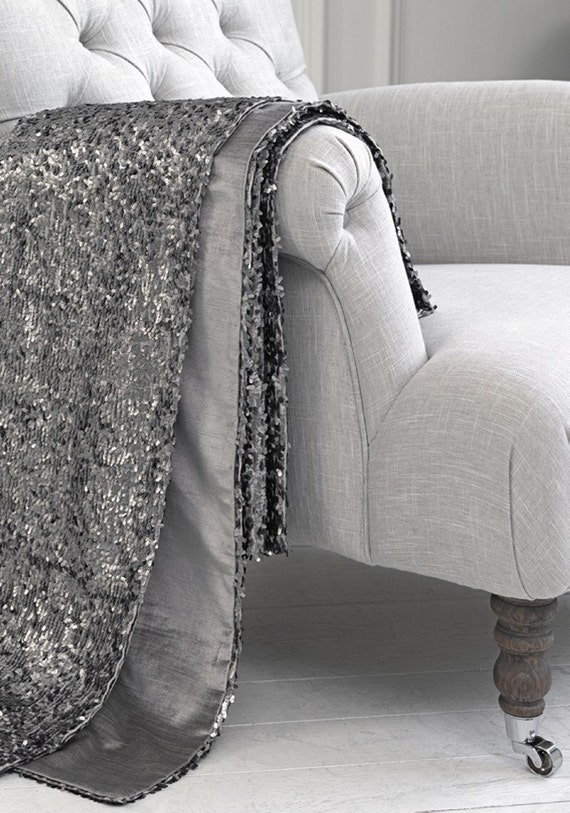 Luxury Silver Gray Sequin Throw Blanket by