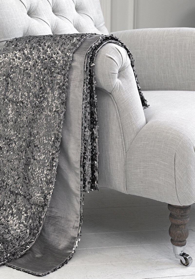 Luxury Silver Gray Sequin Throw Blanket by