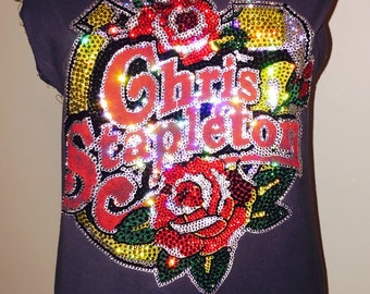 Custom Distressed Chris Stapleton Full On Swarovski Tshirt * As Worn By Miranda Lambert*