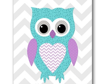 Purple teal owl art | Etsy