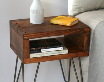 A PAIR of Sashi Bedside Tables | Side Table | Small Table | Teak | Reclaimed Wood | Hairpin Legs | Industrial Nightstands