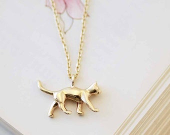 Gold Cat Necklace, cat jewellery