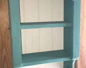 Shelf Towel/Paper Towel Holder French Country Shabby Chic Bathroom or Kitchen Teal/Buttermilk Distressed Wood