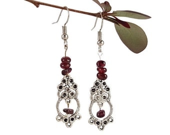 Gemstone earrings Garnet jewelry Red gemstone jewelry Chandelier silver earrings Dangle earrings Red garnet earrings Natural gemstone Dryn