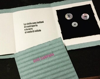 Dino Campana Artist's Book Letterpress stars-Handmade mother of Pearl-Velvet