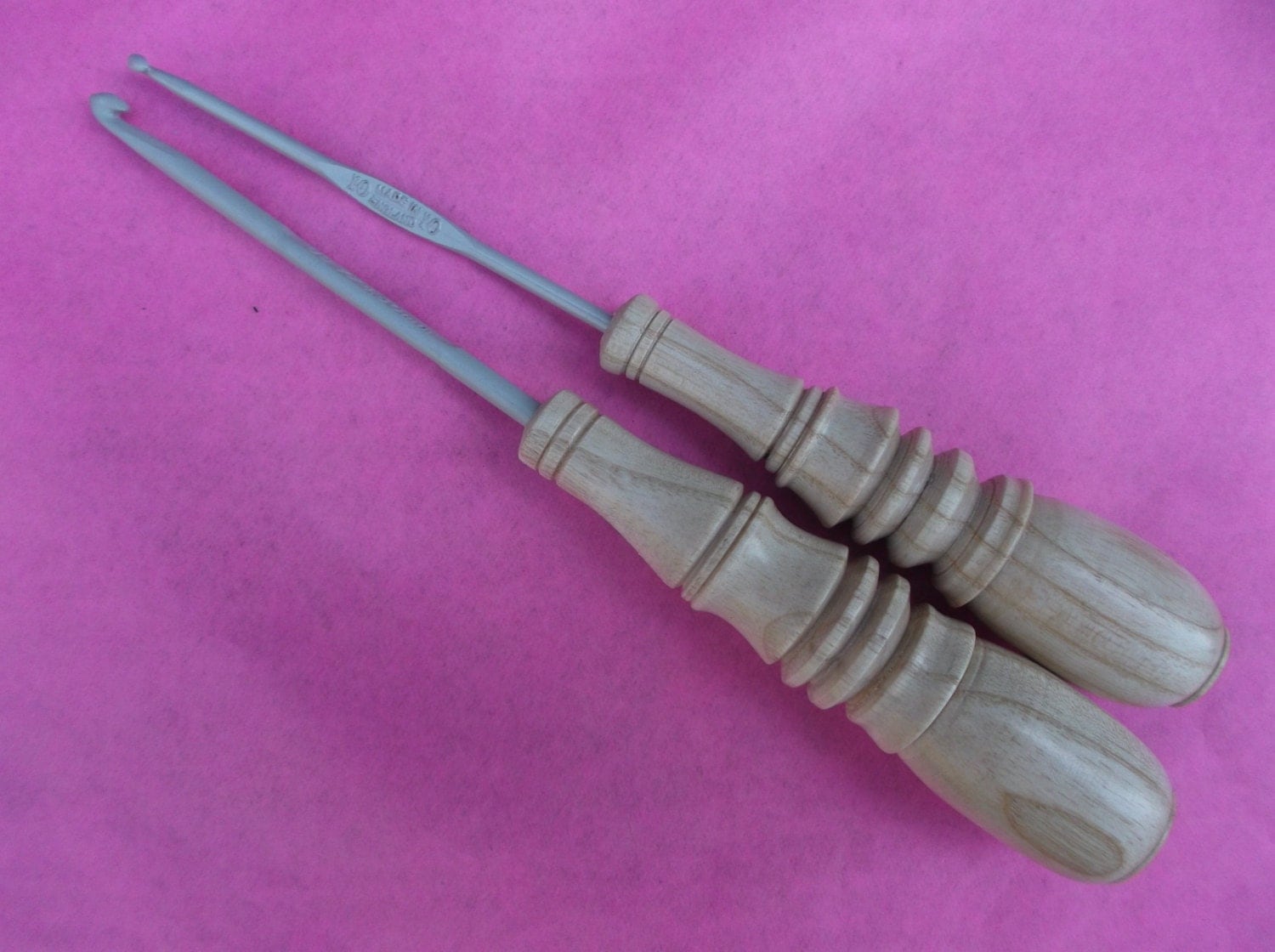 Crochet Hooks with hand turned wooden handles