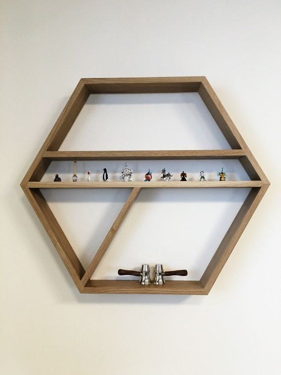 hexagon shelf big shelf oak shelf wall decor by Myidealhome