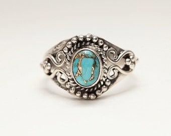 Beautiful Copper Turquoise 925 Silver Ring