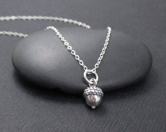 Acorn Necklace Sterling Silver Teeny Tiny Acorn Charm Pendant, Nature Jewelry