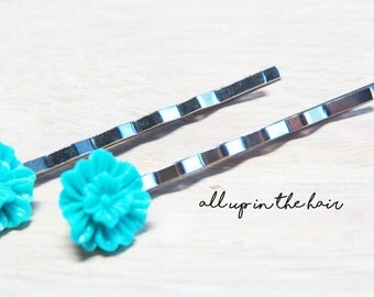 Teal Bobby Pins - Teal Mum Bobby Pins - Flower Bobby Pins