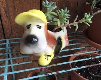 Vintage Ceramic Dog Planter, Puppy Planter