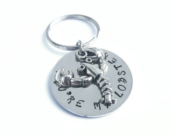 You're my lobster keyring, friends keyring, couples keyring, hand stamped lobster keyring, valentines keyring, lobster keyring