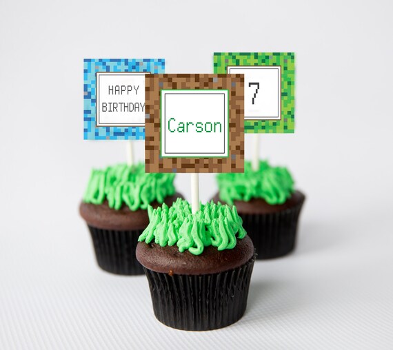 Block Games Cupcake Topper - Printable Pixel Cupcake Toppers by Printable Studio Il_570xn
