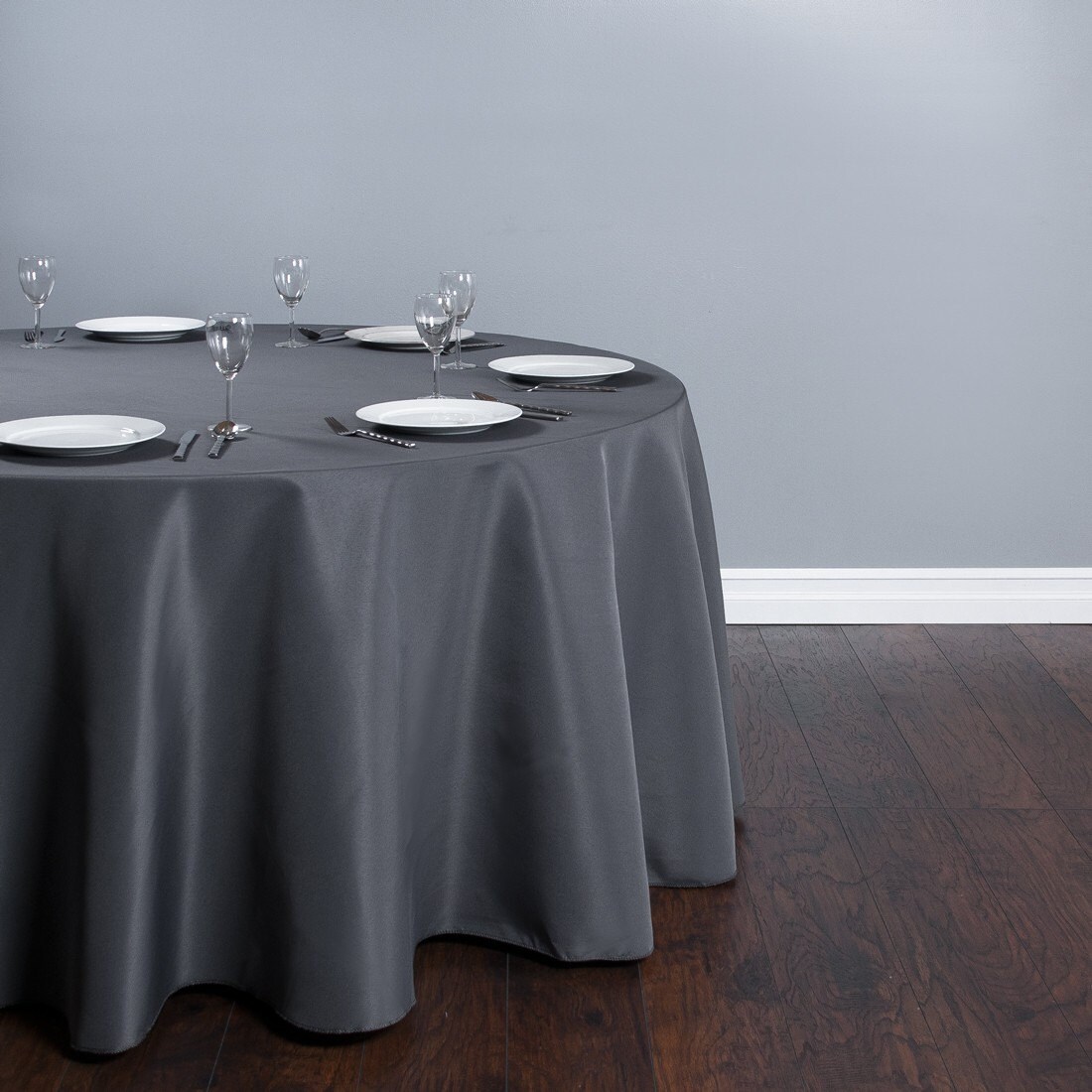 130 inch Round Gray Tablecloth Polyester Wedding Tablecloth