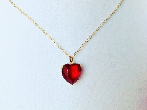 Ruby heart necklace ruby necklace gold heart necklace ruby