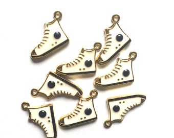 White Enamel Hightop Sneaker Running Shoe Charms 5 pieces