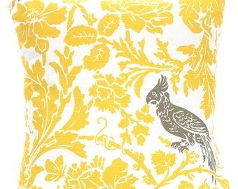 Yellow Pillow Cover Taupe Bird, Decorative Throw Pillow, Cushion, Corn Yellow Pillow, Throw Pillow, Couch Bed Pillow, One or More All Sizes