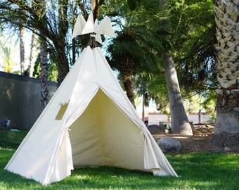 XL plain teepee, 8ft kids Teepee, beach tent, large tipi, Play tent, wigwam or playhouse with canvas and Overlapping front doors