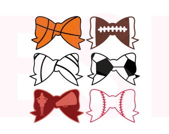Sports Bow designs set, SVG, DXF, EPS, cutting files for use with Silhouette cameo and Cricut Explore. Baseball, Football etc.