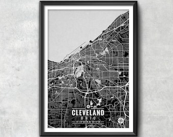 Cleveland Ohio Map with Coordinates, Cleveland Map, Map Art, Map Print, Cleveland Print, Cleveland Art, Cleveland Wall Art, Map, Wall Art