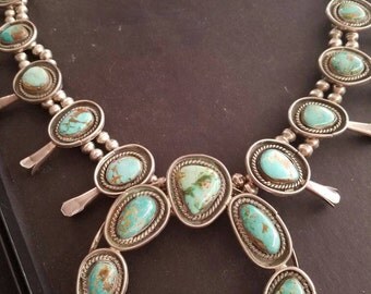 WOW/Navajo Squash Blossom Necklace/Vintage Squash Blossom Necklace/Vintage Turquoise/Native American Jewelry/Southwestern Jewelry