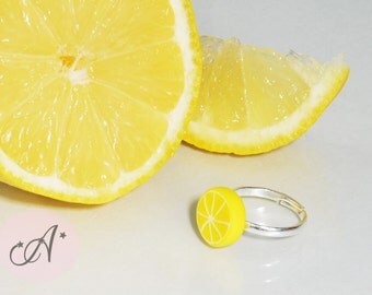 Lemon ring fimo, ring lemon slice, Adjustable ring, fanciful, ring fruit, yellow, summer ring, lemonade, yellow jewel