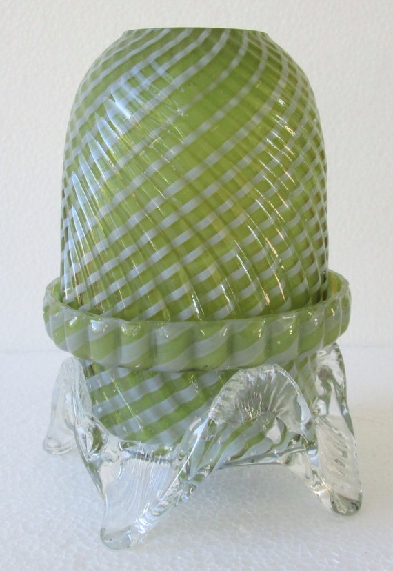 c1890 Rare Green Glass Fairy Lamp Bohemian