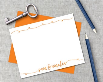 Personalized Stationery / Personalized Stationary Set / Hearts Custom Monogram Stationary / Couples & Wedding Shower Flat Note Card Set