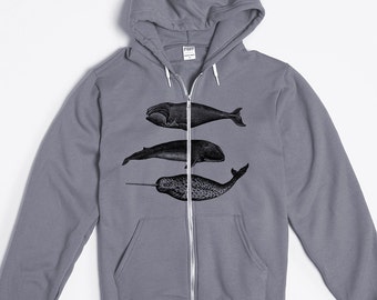 Whale Hoodie - Animal Hoodie - Narwhal Print - Hoodie Women and Men