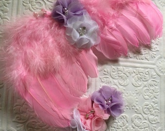 Baby wings, pink wings, baby headband and wings, photography prop, angel wings and headband, angel wings, baby photography wings, wings