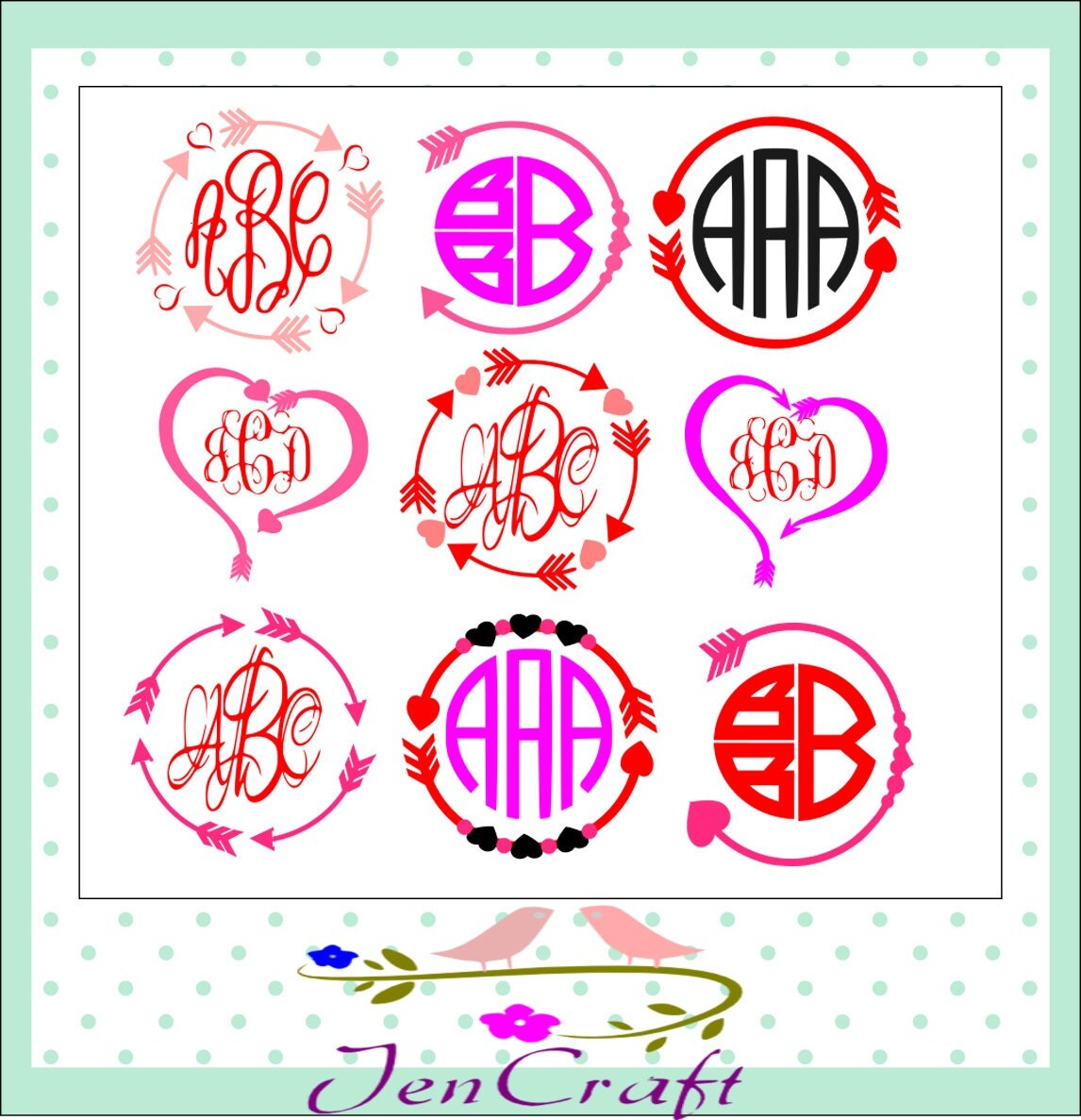 Download Heart Arrow Monogram Frames SVG valentines SVG by ...