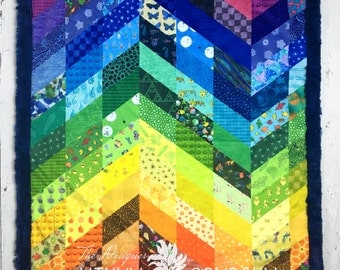 Minky Baby Blanket - Faux Traditional Patchwork Quilt - Designer Minky - Blue