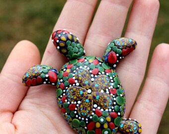 Turtle polymer clay brooch, technique mosaics brooch - summer brooch