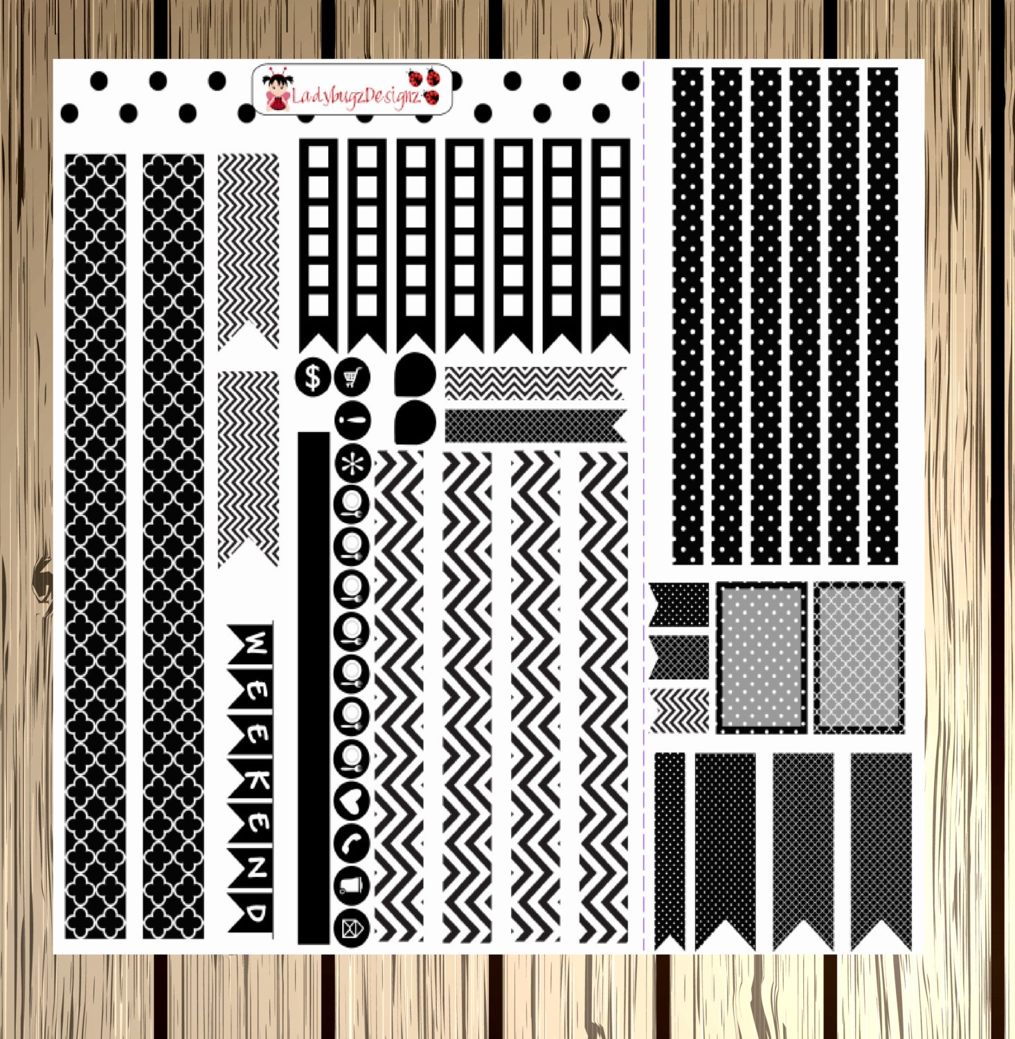 black themed set of stickers for your personal sized