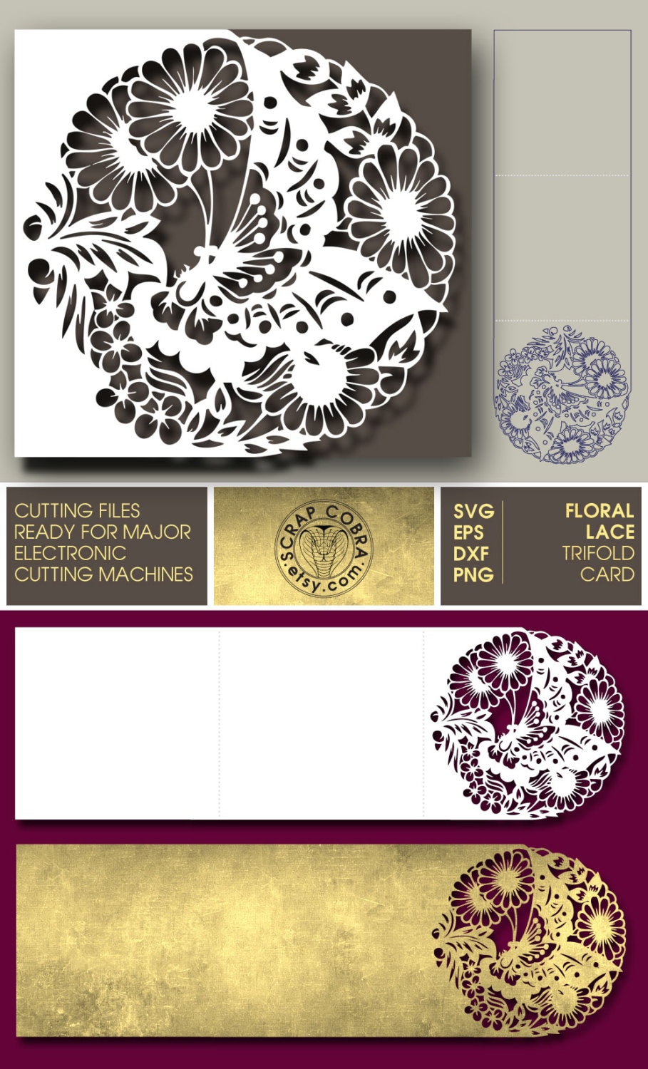 Download Floral Lace Card SVG eps DXF PNG Cut Files by ScrapCobra ...