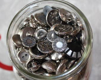 Vintage Buttons: Silver Tone Assortment in Glass Jar
