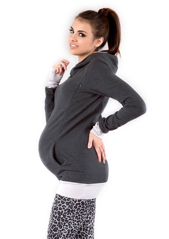 Trendy hoodie nursing sweater kangaroo hoody breastfeeding