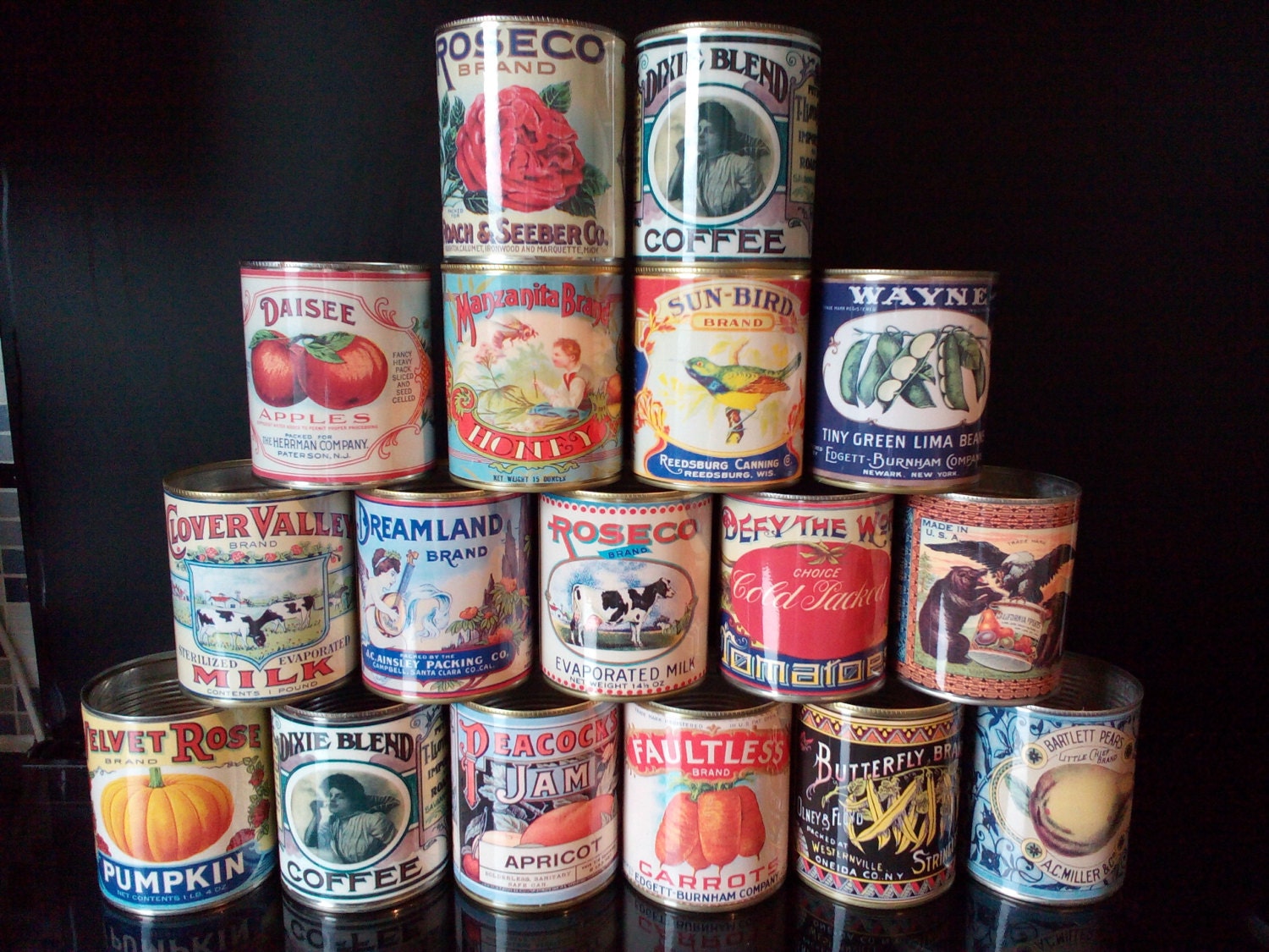 Vintage food tin cans larger size. Storage for home cutlery