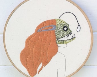 Embroidery Kit, Hand Embroidery Kit, Deep Sea Creature Mask Kit