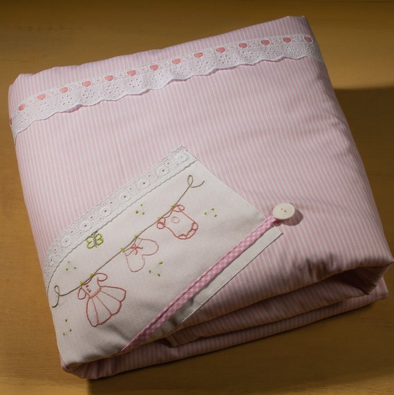hand embroidered baby girl's blanket Ηappy by babysdreamfairytales