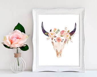 Bull Skull Wall Decor boho print boho wall art boho room decor cow skull print Bull Skull Wall Decor boho print boho wall art boho room decor cow skull print