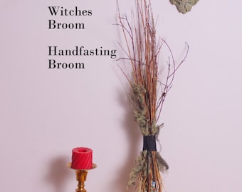 Witches broom, broom, besom, handfasting broom, magic broom, shaman stick, with feathers, charms, crystals, stones,hand made, one of a kind.