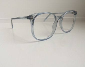 Vintage Eyeglass Frames - Oversized Blue Glasses Frames - Retro Clear NO Lenses Eyeglasses - 1980s Eyeglasses Demo Light Blue Clear NOS 77
