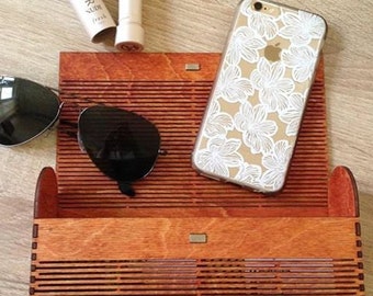 Wood Clutch Purse / Laser Cut Living Hinge / Cinnamon