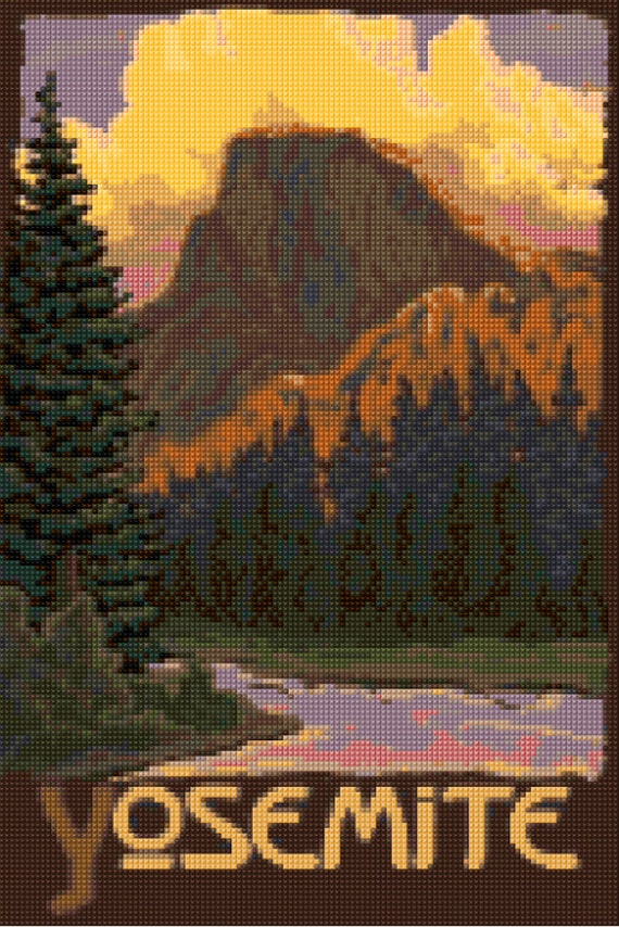 Vintage Yosemite travel poster Cross Stitch pattern PDF EASY