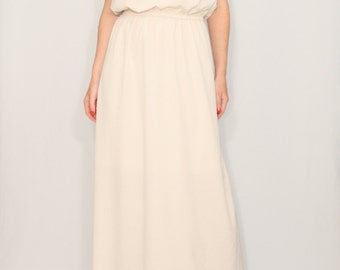 Long beige dress Bridesmaid dress Chiffon maxi dress Keyhole dress