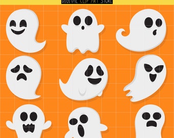 Cute Ghosts, Halloween Party, Haunted House, Trick Or Treat Digital Clip Art For Planner Stickers, Scrapbooking, Journal, Art Pieces