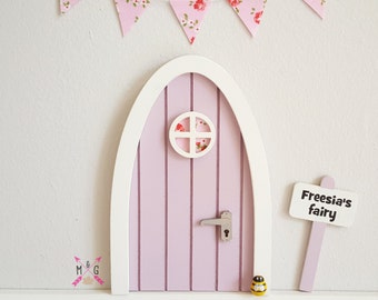 Fairy door lilac with personalised signpost - tooth fairy pretend play magical fairies girls gift girls room dummy fairy